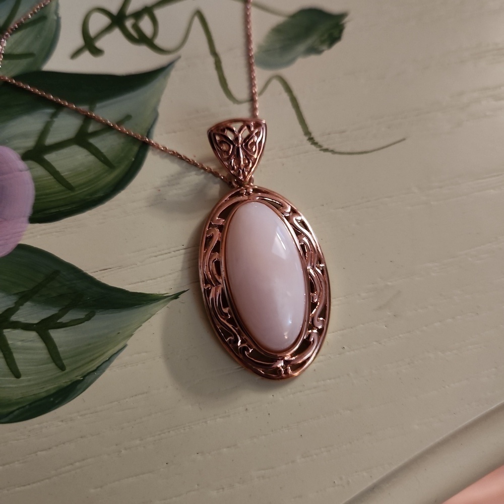JTV Pink Opal 18K Rose Gold Over Silver Pendant